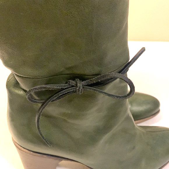 Fiorentini +Baker Women's Green Almond Toe Leather Tall High Heeled Boots Sz 6.5 - Picture 10 of 15